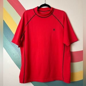 Coolibar UPF Sun Protective Mock Neck Red Tulum Short Sleeve Surf Size L
